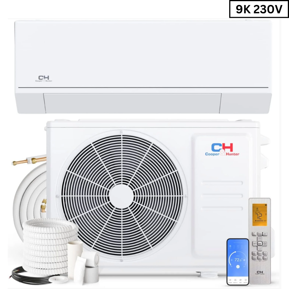 Cooper & Hunter Astoria Series, R410A, 0.75 Ton Single Zone Air Conditioner and Heat Pump, 9,000 BTU/h Ductless Mini Split, 25.5 SEER Inverter System, 208-230V/60HZ, Single Head, with Wi-Fi and Optional Installation Kit. CH-09MASTWM-230VI + CH-ES09-230VO