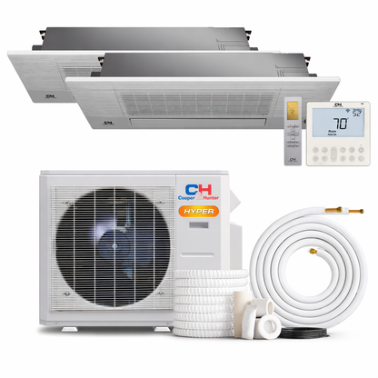Cooper&amp;Hunter Hyper 2-Zone Ductless Mini Split AC &amp; Heat Pump 19000 BTU (6K+6K), One-Way Cassette Units, 230V - R410A