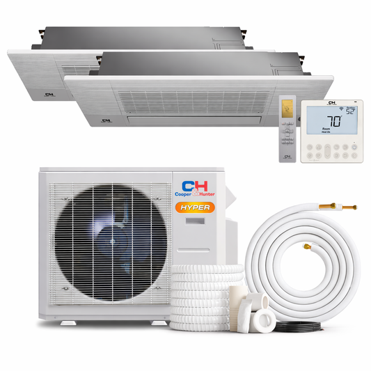 Cooper&Hunter Hyper 2-Zone Ductless Mini Split AC & Heat Pump 19000 BTU (6K+6K), One-Way Cassette Units, 230V - R410A