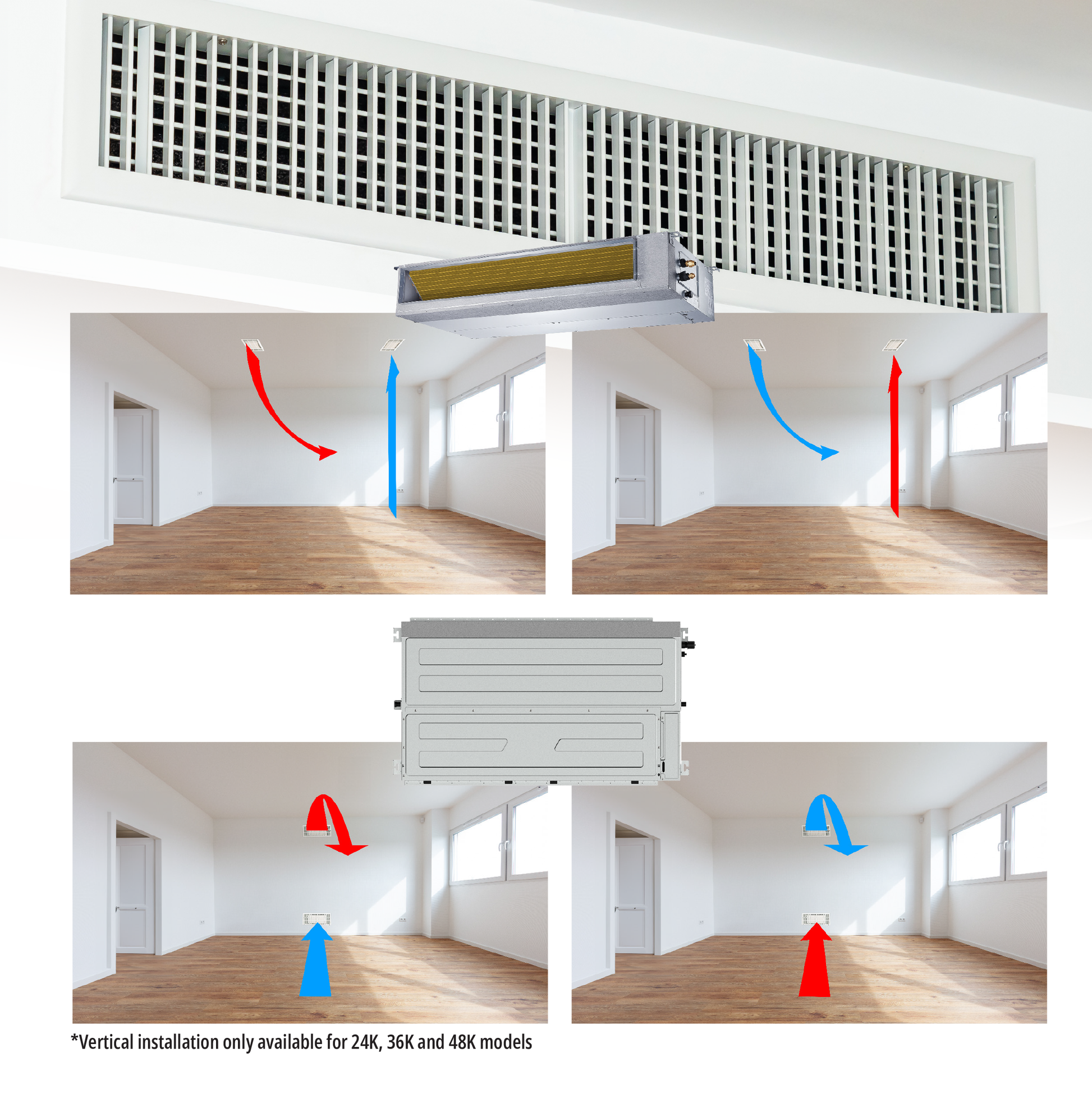 Cooper&Hunter Hyper Heat 6-Zone Ducted Mini Split AC & Heat Pump -- 48000 BTU (4.0 Ton) Without Shut-off Valves, Slim Ducts Units (6K+12K+12K+12K+12K+18K) BTU, Inverter Technology, 230V, Heating & Cooling