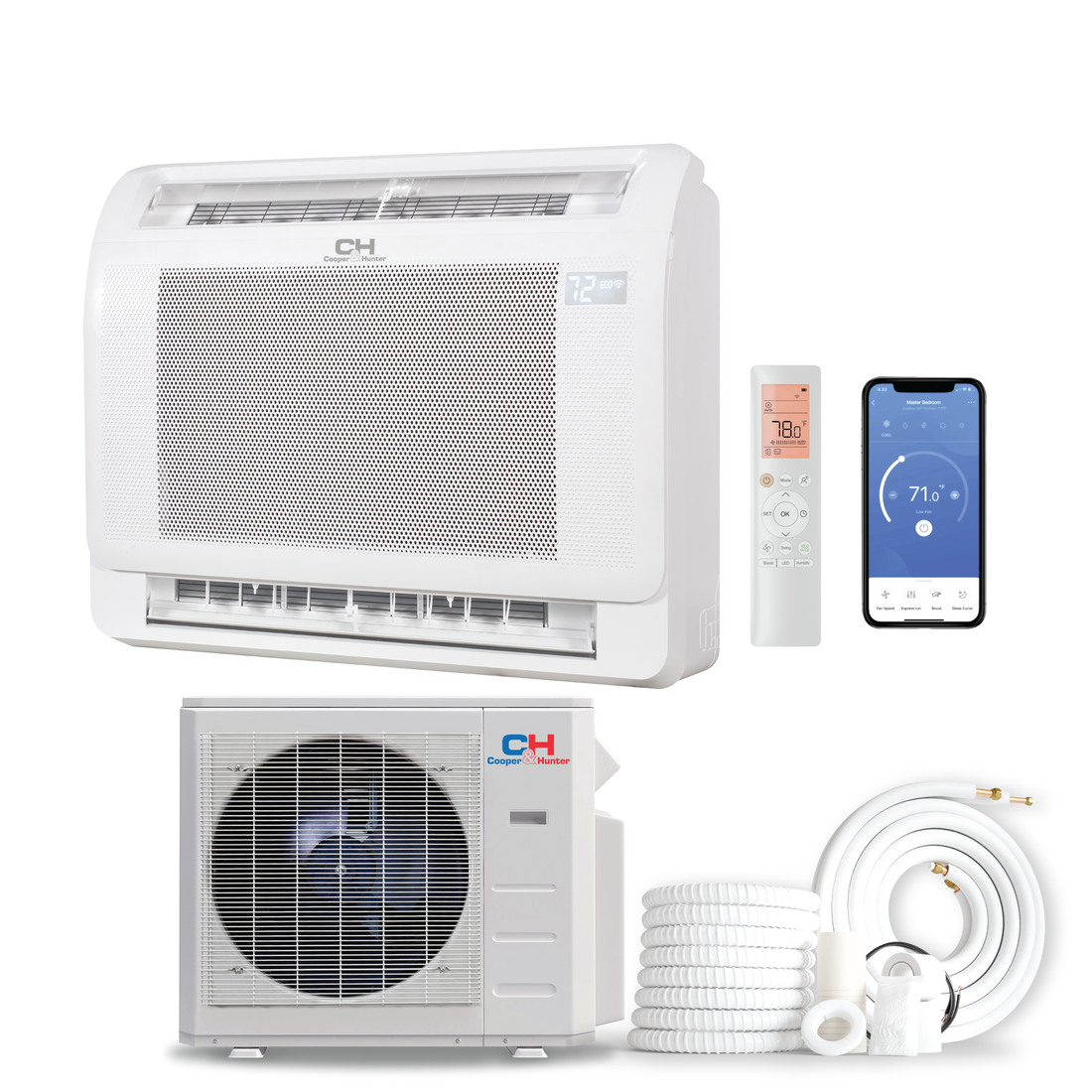 Cooper & Hunter Mini Floor Console 18,000 BTU 230V, R454B, 23.8 SEER Ductless Mini Split Air Conditioner 1.5 TON Heat Pump + Installation Kit Option. CH-RSH16MMC+ CH-RES18-230VO - South Mini Splits