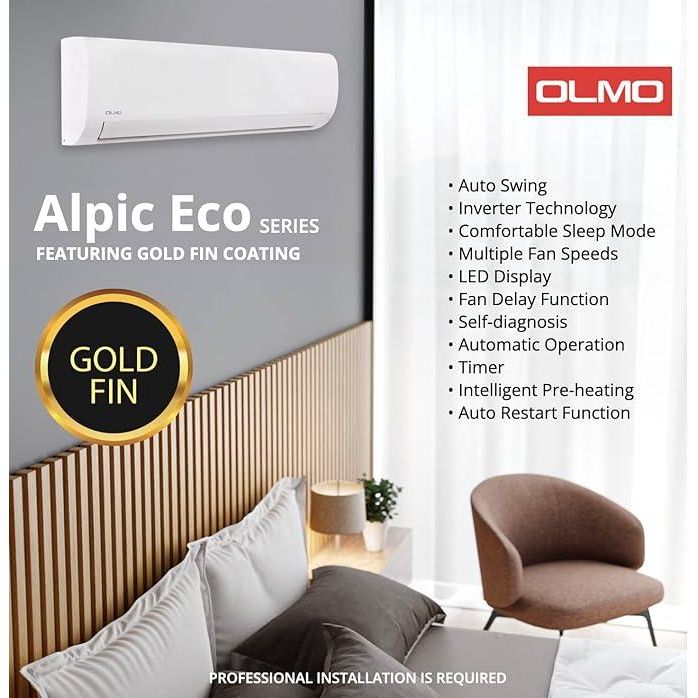 OLMO 12000 BTU 230V 1 Ton 17.6 SEER Mini Split Ductless Air Conditioner Heat Pump, Alpic Eco Series + Installation Kit Option - South Mini Splits