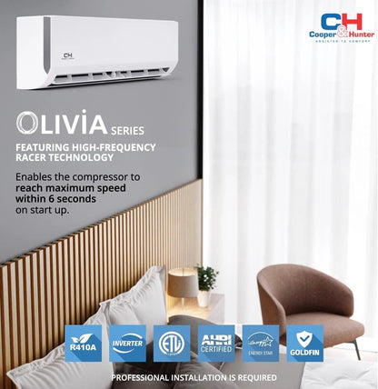 5 Zone Cooper & Hunter 48,000 BTU 9k+9k+12k+12k+18k Olivia Series Ductless Mini Splits with Installation Kits, 21.5 SEER 4 Ton Penta Zone Air Conditioner System with Wi-Fi Adapter - South Mini Splits