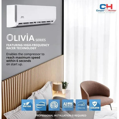 2 Zone Cooper & Hunter Olivia Series 2 Ductless Mini Splits 6k+24k BTU Wall Mounts and 23.9 SEER 36K BTU Heat Pump with 25ft Installation Kit + WIFI Adapter - South Mini Splits