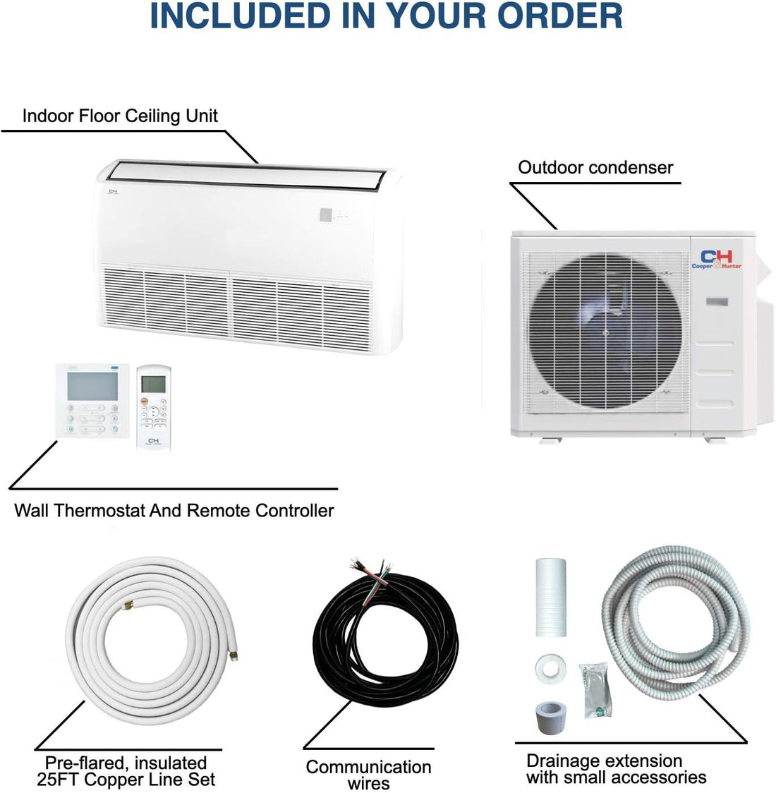 Cooper & Hunter 18,000 BTU 230V 20.8 SEER Universal Floor/Ceiling Ductless Mini Split Air Conditioner 1.5 TON, Sophia Series + Installation Kit Option - South Mini Splits