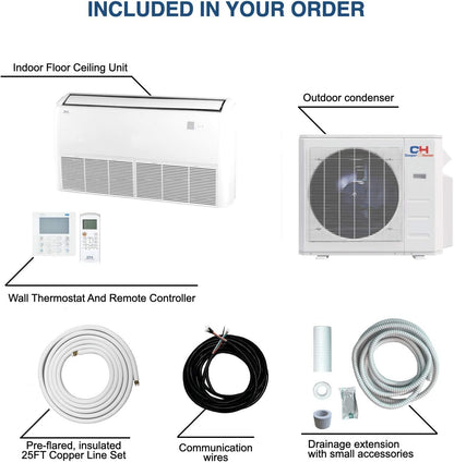 Cooper & Hunter 36,000 BTU 230V 16 SEER Universal Floor/Ceiling Ductless Mini Split Air Conditioner With Wall Thermostat, Light Commercial Series, 3 TON Single Zone System + Optional Installation Kit - South Mini Splits