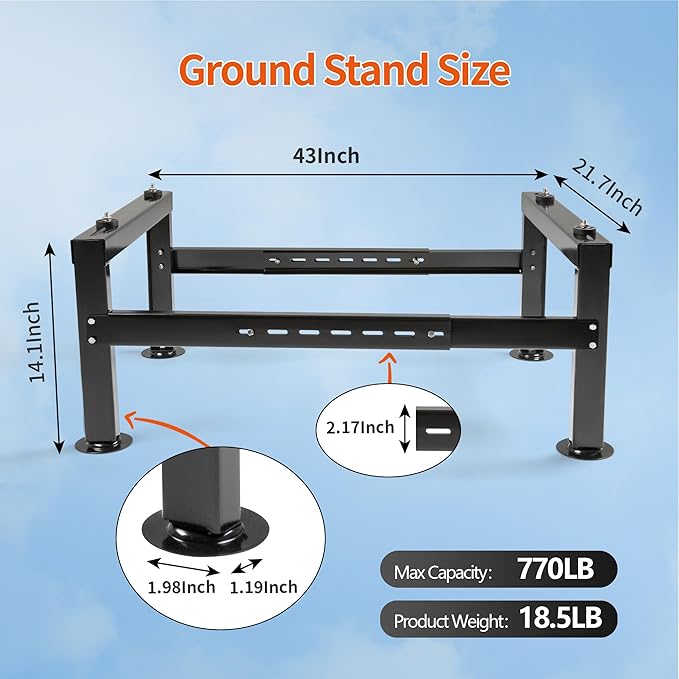 Heavy-Duty Mini Split Ground Stand with Load Capacity up to 770LBS, Condenser Bracket for 9000-60000 BTU Ductless Air Conditioners and Heat Pumps, Inverter Systems