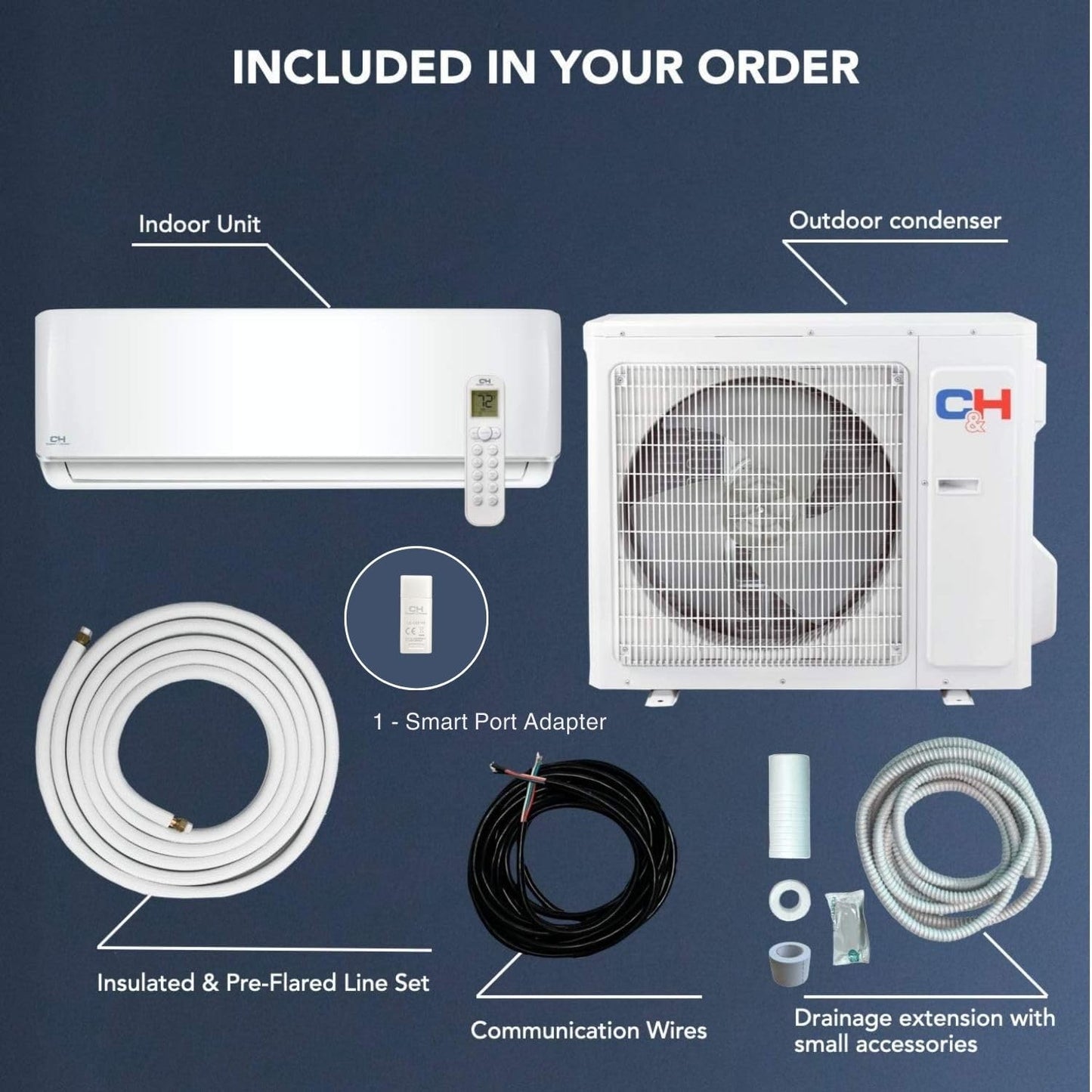 Cooper & Hunter 24,000, 2 Ton BTU 18.9 SEER Mini Split AC/Heating system Sophia Series 208/230V with Installation Kit Wall Mount AC/Heater With WIFI and Optional Installation Kit - South Mini Splits