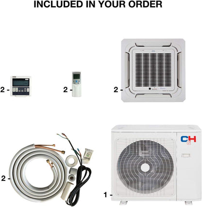 9,000 BTU 230V 20 SEER High Capacity Hyper Ceiling Cassette Ductless Mini Split Air Conditioner, Heat Pump Sophia Series 0.75 TON + Installation Kit Option - South Mini Splits