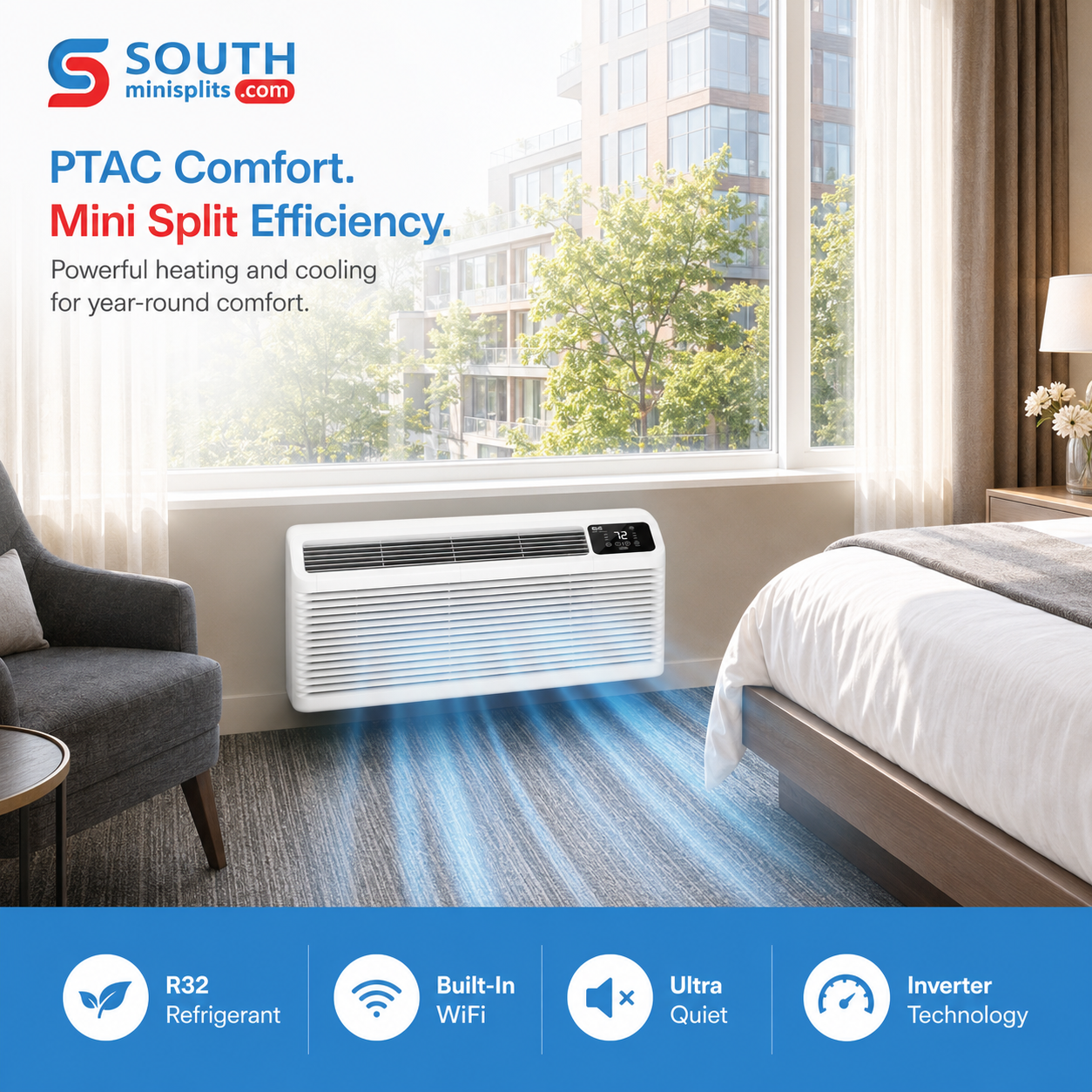 Cooper&Hunter 9,000 BTU Inverter PTAC Heat Pump with WiFi, Electric Heat and Fresh Air - CH-PTI-09HP