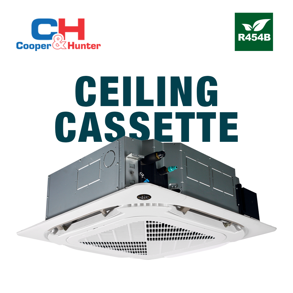 Cooper&Hunter Hyper Heat 3-Zone Ductless Mini Split AC & Heat Pump -- 48000 BTU (4.0 Ton) Without Shut-off Valves, 4-Way Ceiling Cassette Units (9K+18K+18K) BTU, Inverter Technology, 230V, Heating & Cooling