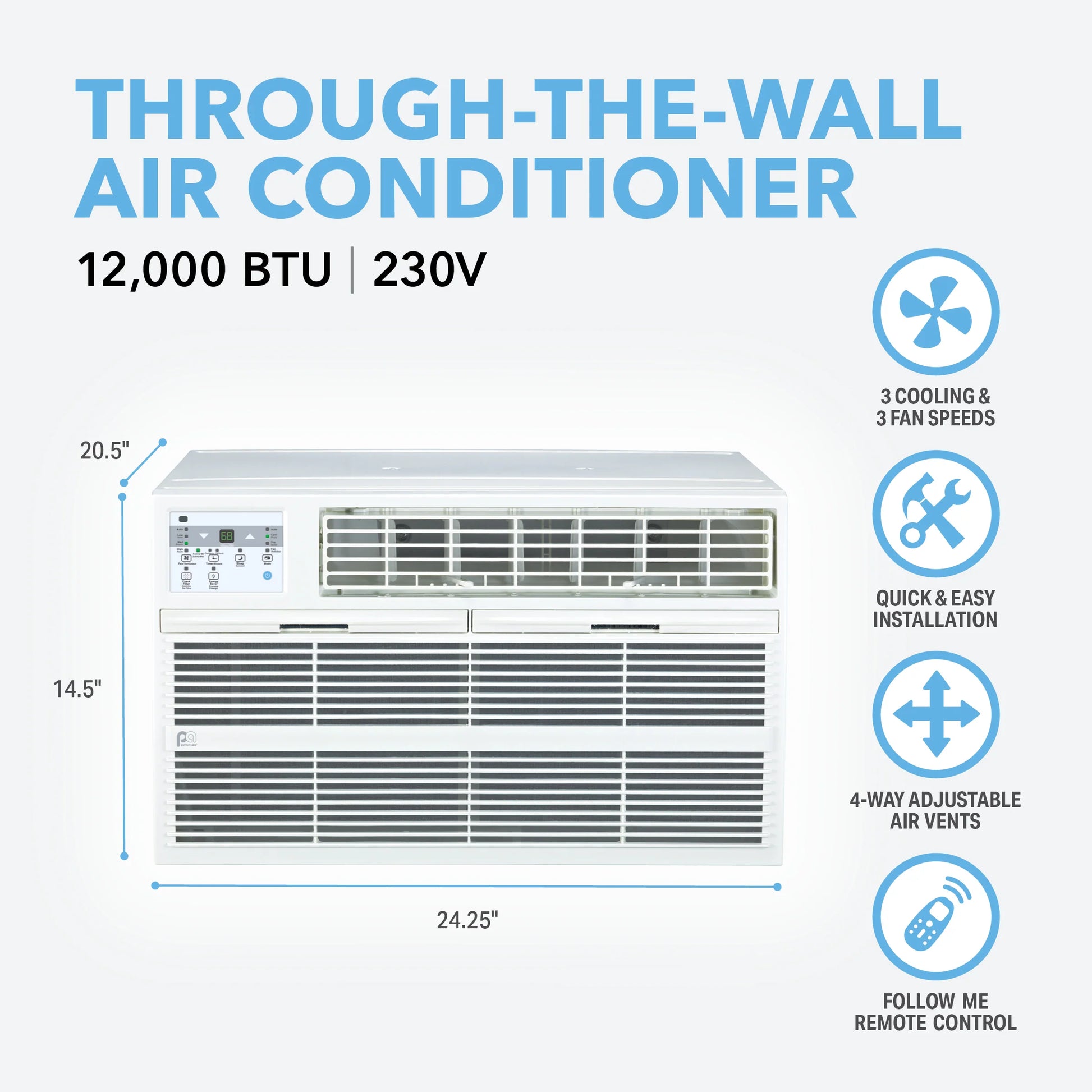 Perfect Aire | Perfect Aire 8,000 BTU Thru-the-Wall Air Conditioner 115V (R32), DOE | 8,000 BTU Thru-the-Wall Air Conditioner
With a sleek thru-the-wall design, this 8,000 BTU air condit