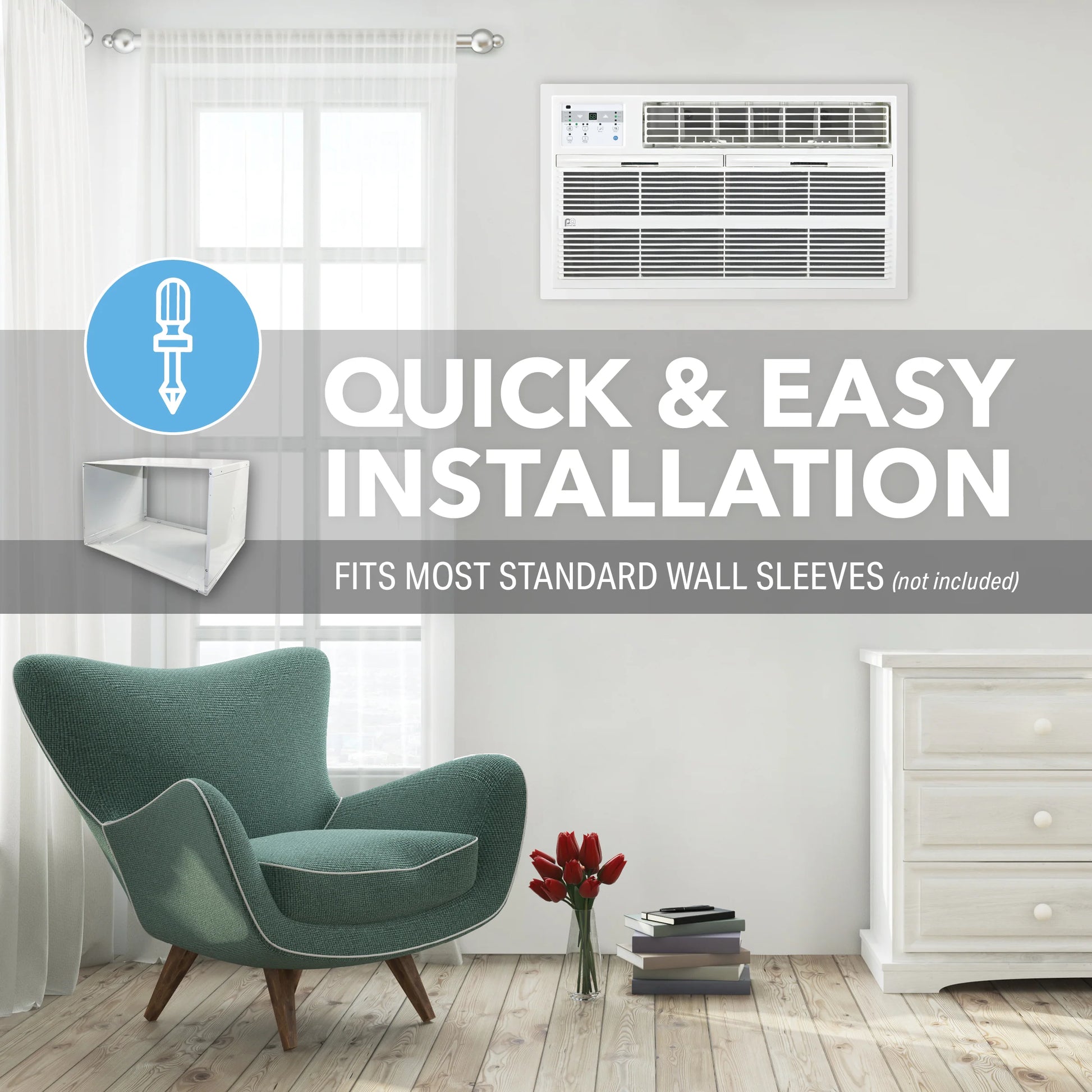 Perfect Aire | Perfect Aire 8,000 BTU Thru-the-Wall Air Conditioner 115V (R32), DOE | 8,000 BTU Thru-the-Wall Air Conditioner
With a sleek thru-the-wall design, this 8,000 BTU air condit