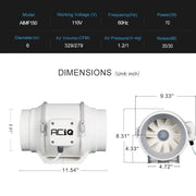 ACiQ 6 Inch Mixed Flow Inline Duct Fan - White