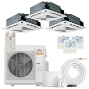 South Mini Splits | Cooper&Hunter Hyper Heat 3-Zone Ductless Mini Split AC & Heat Pump -- 36000 BTU (3.0 Ton) Without Shut-off Valves, 4-Way Ceiling Cassette Units (9K+9K+12K) BTU, Inverter Technology, 230V, Heating & Cooling 