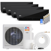 Cooper&Hunter Hyper Heat Olivia Midnight Series 4-Zone Ductless Mini Split AC & Heat Pump -- 28000 BTU (2.3 Ton) Without Shut-off Valves, Wall Mount Units (9K+9K+9K+18K) BTU, Inverter Technology, 230V, Heating & Cooling