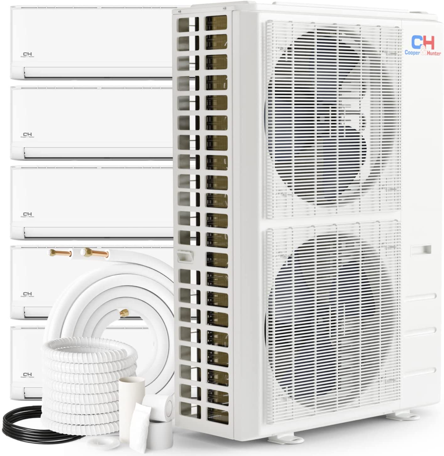 Cooper&Hunter Olivia 5-Zone Ductless Mini Split AC & Heat Pump 55000 BTU (9K+9K+12K+12K+18K), Wall Mount Units, 230V - R410A