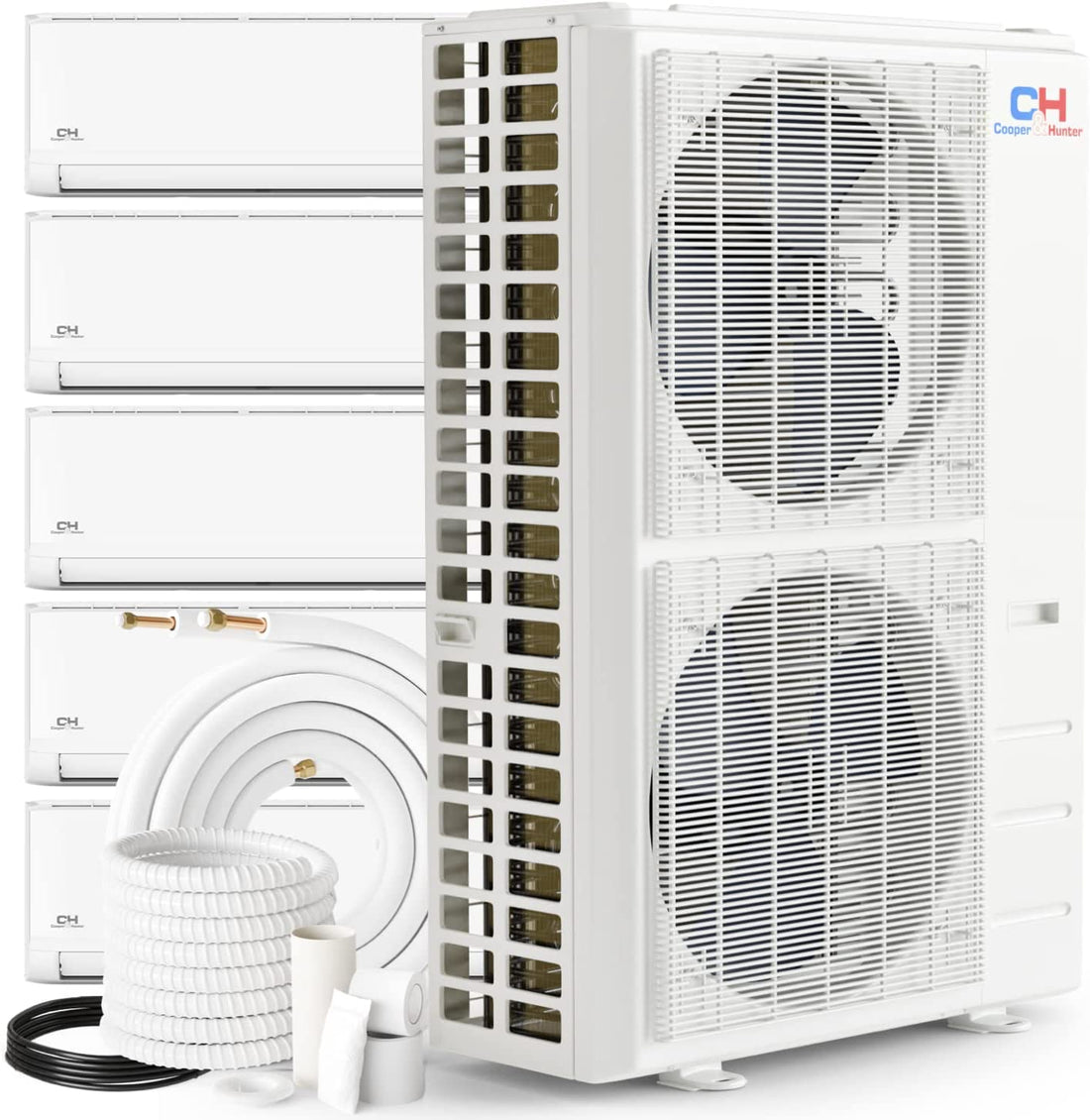 Cooper&Hunter Olivia 5-Zone Ductless Mini Split AC & Heat Pump 55000 BTU (9K+9K+9K+9K+18K), Wall Mount Units, 230V - R410A