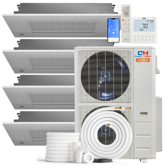 Cooper&Hunter Hyper Heat 4-Zone Ductless Mini Split AC & Heat Pump -- 55000 BTU (4.6 Ton) Without Shut-off Valves, One-Way Cassette Units (6K+6K+6K+9K) BTU, Inverter Technology, 230V, Heating & Cooling