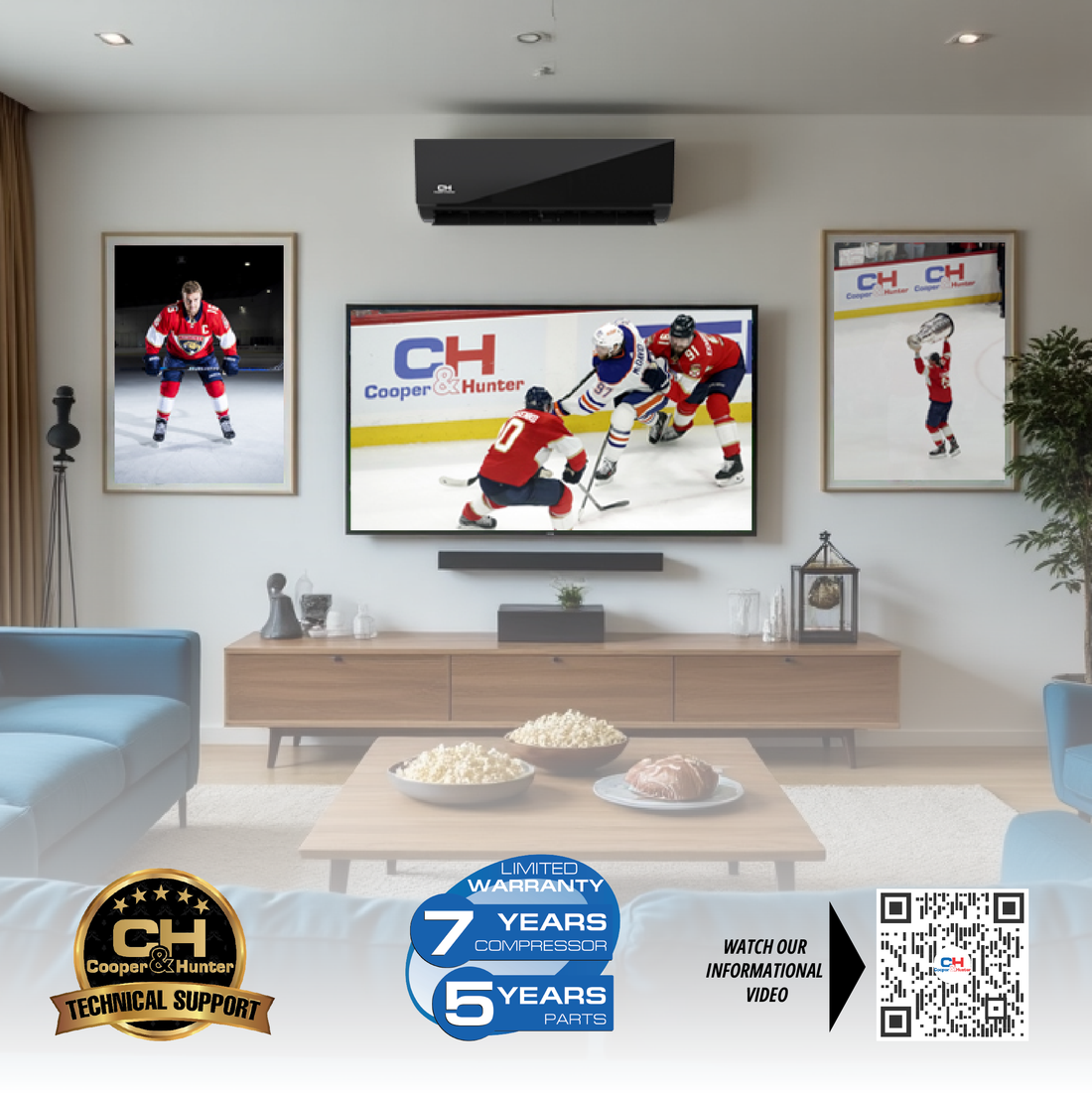 Cooper&Hunter Hyper Heat Olivia Midnight Series 4-Zone Ductless Mini Split AC & Heat Pump -- 48000 BTU (4.0 Ton) Without Shut-off Valves, Wall Mount Units (9K+9K+9K+24K) BTU, Inverter Technology, 230V, Heating & Cooling