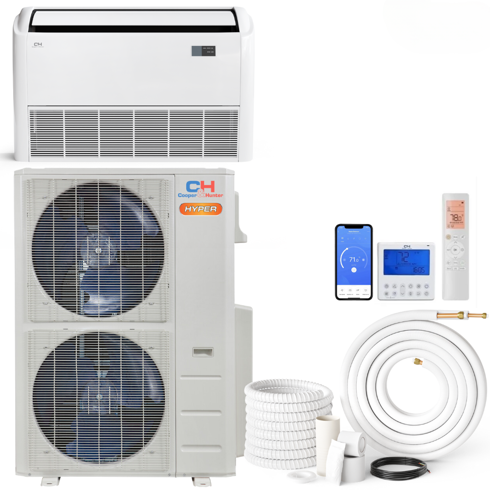 Cooper & Hunter Universal Floor/Ceiling 18,000 BTU, R410A, 230V 20.8 SEER Ductless Mini Split Air Conditioner 1.5 TON,+ Installation Kit Option. CH-18MSPHFC-230VI + CH-ES18-230VO - South Mini Splits