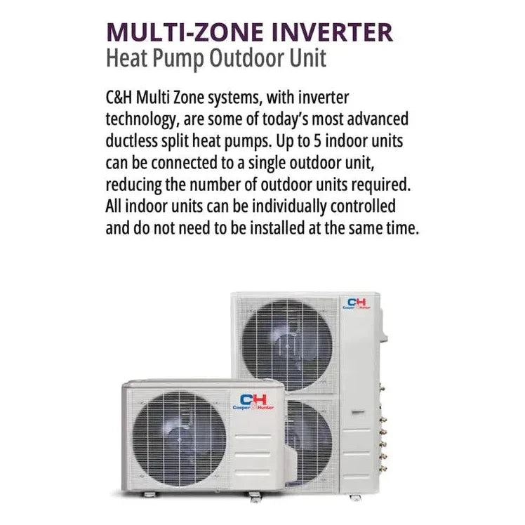 2 Zone Cooper & Hunter Olivia Series 2 Ductless Mini Splits 9k+9k BTU Wall Mounts and 22.9 SEER 18K BTU Heat Pump with 25ft Installation Kit + WIFI Adapter - South Mini Splits