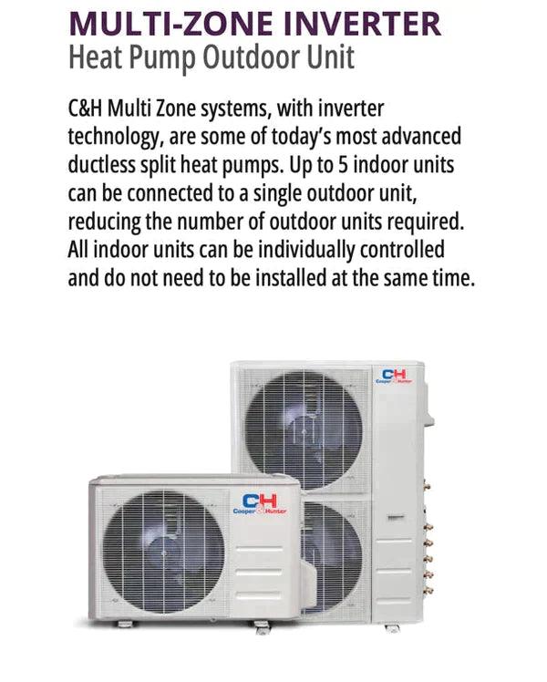 2 Zone Cooper & Hunter Olivia Series Ductless Mini Splits 9k+12k BTU Wall Mounts and 24.6 SEER 28K BTU Heat Pump with 25ft Installation Kit + Wi-Fi Adapter - South Mini Splits