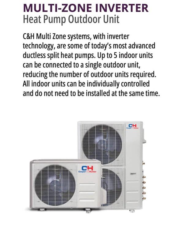 2 Zone Cooper & Hunter Olivia Series 2 Ductless Mini Splits 9k+12k BTU Wall Mounts and 23.9 SEER 36K BTU Heat Pump with 25ft Installation Kit + WIFI Adapter - South Mini Splits