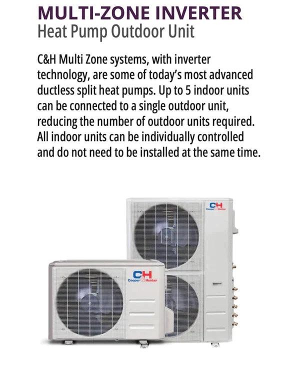 2 Zone Cooper & Hunter Olivia Series 2 Ductless Mini Splits 12k+18k BTU Wall Mounts and 23.9 SEER 36K BTU Heat Pump with 25ft Installation Kit + WIFI Adapter - South Mini Splits