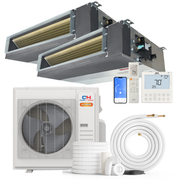 Cooper&Hunter Hyper Heat 2-Zone Ducted Mini Split AC & Heat Pump -- 36000 BTU (3.0 Ton) Without Shut-off Valves, Slim Ducts Units (9K+18K) BTU, Inverter Technology, 230V, Heating & Cooling
