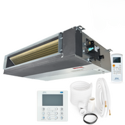 Duct air conditioner with remote and accessories.
