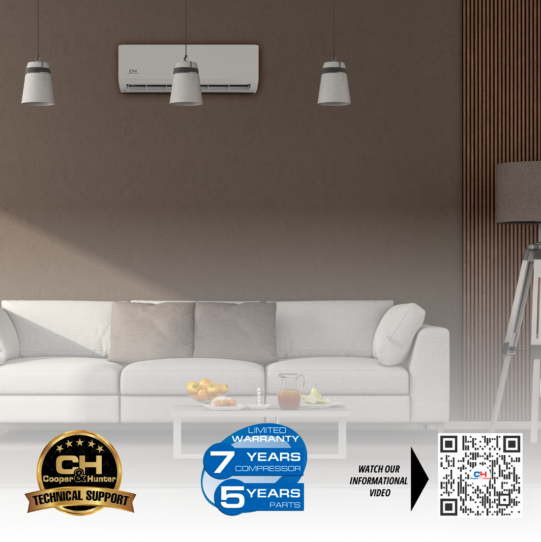 Cooper&Hunter Hyper Heat Olivia Series 4-Zone Ductless Mini Split AC & Heat Pump -- 55000 BTU (4.6 Ton) Without Shut-off Valves, Wall Mount Units (9K+9K+18K+24K) BTU, Inverter Technology, 230V, Heating & Cooling