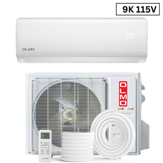 OLMO Sierra Series, R32 Mini Split, 9,000 BTU 115V Single Zone 0.75 Ton High Wall Air Conditioner and Heat Pump, Ductless Inverter System, 20 SEER Single Head, with WI-FI and 16FT Installation Kit Included, OS-09SRW-115VI + OS-SR09-115VO