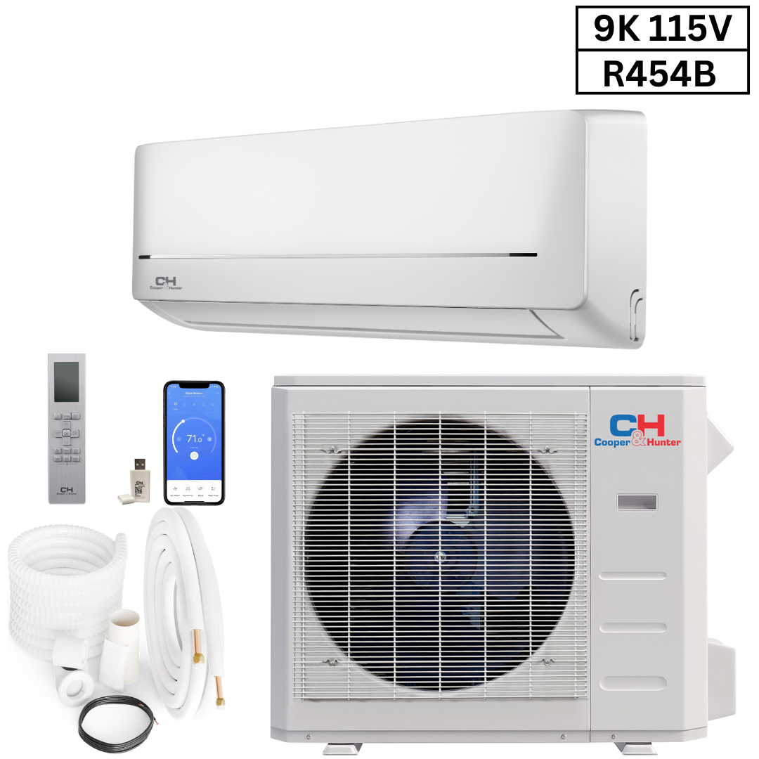 Cooper & Hunter MIA Series 0.75 Ton Air Conditioner and Heat Pump R454B 9000 BTU Wall Mount Ductless Mini Split 21.5 SEER Inverter System 115V Single Head Includes Wi-Fi 16ft Installation Kit CH-RLS09MIA-115VI + CH-RLS09MIA-115V0 - South Mini Splits