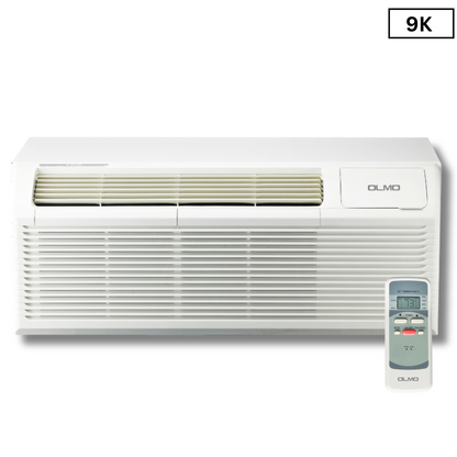 OLMO 9,000 BTU Smart PTAC Packaged Terminal Air Conditioner with Heat Strip 230V, Through The Wall System With Optional Sleeve and Grill  - PTHP Heating And Cooling With Electric Cord and Remote Control OS-MBW-09HS