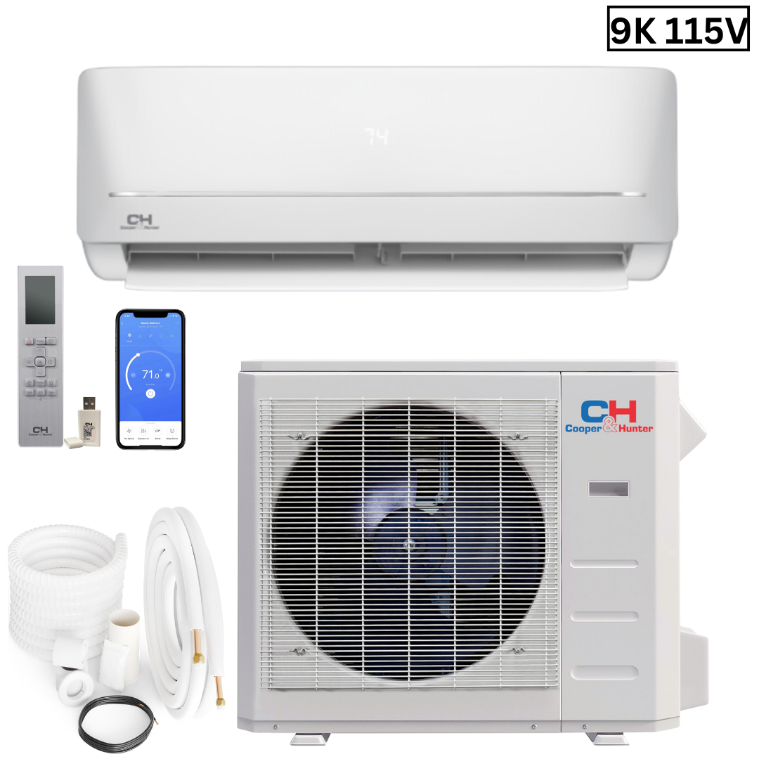 Cooper & Hunter MIA Series, 0.75 Ton Air Conditioner and Heat Pump, R410A, 9000 BTU Wall Mount Ductless Mini Split, 21.5 SEER Inverter System, 115V/60HZ, Single Head, Includes Wi-Fi, Choose your Installation Kit SKU CH-NY09MIA-115VI + CH-NY09MIA-115VO - South Mini Splits