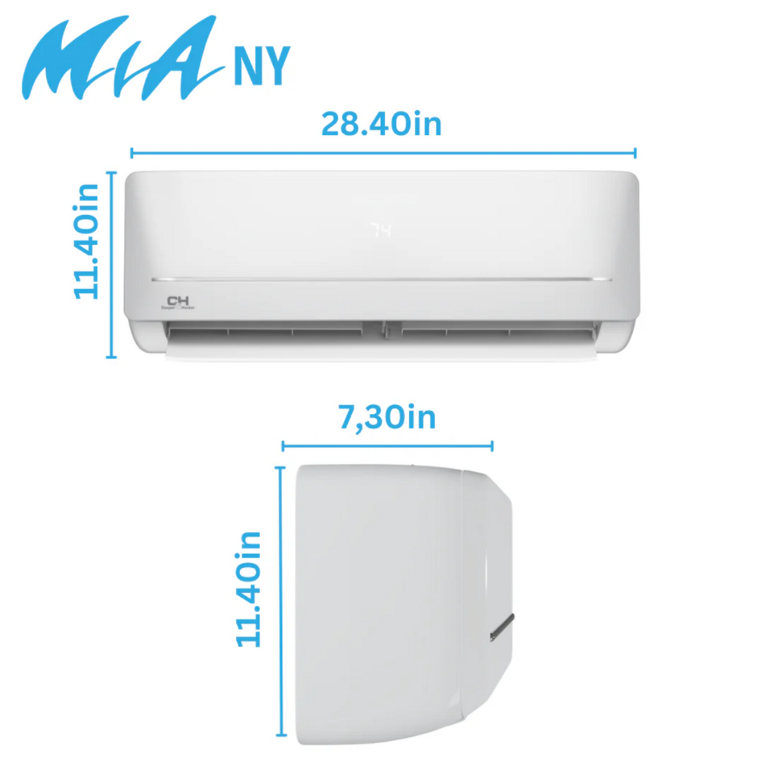 Cooper & Hunter MIA Series, 0.75 Ton Air Conditioner and Heat Pump, R410A, 9000 BTU Wall Mount Ductless Mini Split, 21.5 SEER Inverter System, 115V/60HZ, Single Head, Includes Wi-Fi and Optional Installation Kit. SKU CH-NY09MIA-115VI + CH-NY09MIA-115VO