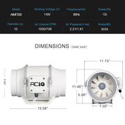 ACiQ 10 Inch Mixed Flow Inline Duct Fan - White