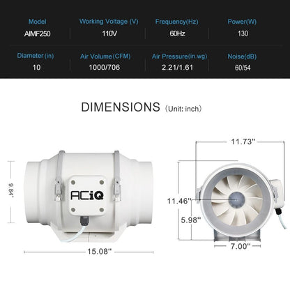 ACiQ 10 Inch Mixed Flow Inline Duct Fan - White