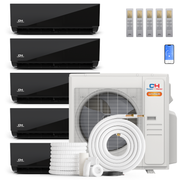 Cooper&Hunter Hyper Heat Olivia Midnight Series 5-Zone Ductless Mini Split AC & Heat Pump -- 36000 BTU (3.0 Ton) Without Shut-off Valves, Wall Mount Units (9K+9K+9K+9K+12K) BTU, Inverter Technology, 230V, Heating & Cooling