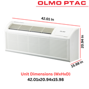 OLMO 9,000 BTU Smart PTAC Packaged Terminal Air Conditioner with Heat Strip 230V, Through The Wall System With Optional Sleeve and Grill  - PTHP Heating And Cooling With Electric Cord and Remote Control OS-MBW-09HS - South Mini Splits