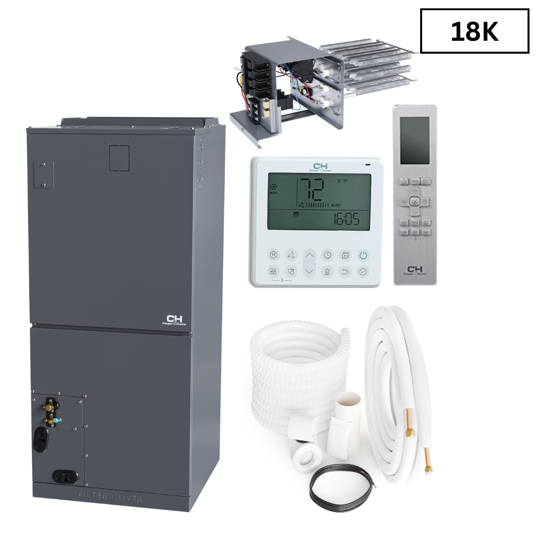 Cooper&Hunter Multi-Zone R410A, 18,000 BTU 230V Multi-Position Air Handler Air Conditioning Indoor Unit for Heat Pump, Ductless Mini Split Inverter System Up To 21.6 SEER2, Wi-Fi Thermostat, Optional Install Kit and Auxiliary Heat Strip CH-M18AHU-W - South Mini Splits