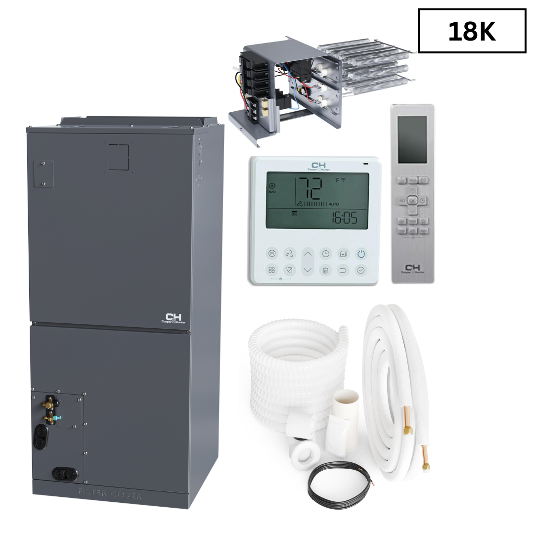 Cooper&Hunter Multi-Zone R410A, 18,000 BTU 230V Multi-Position Air Handler Air Conditioning Indoor Unit for Heat Pump, Ductless Mini Split Inverter System Up To 21.6 SEER2, Wi-Fi Thermostat, Optional Install Kit and Auxiliary Heat Strip CH-M18AHU-W