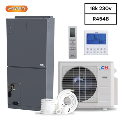 Cooper & Hunter 18,000 BTU High Efficiency Hyper 1.5 TON, R454B, 18 SEER Heat Pump Split System with Multi Position Air Handler with Optional Installation Kit and Optional Auxiliary Heat Strip CH-RS18MAHU + CH-RHP18-230V0