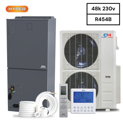 Cooper & Hunter 48,000 BTU, R454B, High Efficiency Hyper 4 TON 17 SEER Heat Mini Pump Split System with Multi Position Air Handler with Optional Installation Kit and Optional Auxiliary Heat Strip CH-RS48LCAHU + CH-RHP48LCU-230V0