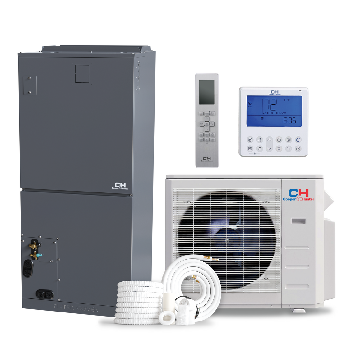 Cooper&Hunter R454B, 18,000 BTU 1.5 TON 18.5 SEER Ducted Mini Split and Heat Pump Inverter System with Multi Position Air Handler Unit with Wi-Fi Included - Choose your Installation Kit and Auxiliary Heat Strip Size - CH-RS18MAHU + CH-RES18-230VO - South Mini Splits