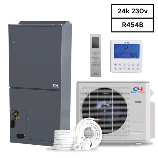 Cooper&Hunter R454B, 18,000 BTU 1.5 TON 18.5 SEER Ducted Mini Split and Heat Pump Inverter System with Multi Position Air Handler Unit with Wi-Fi Included - Choose your Installation Kit and Auxiliary Heat Strip Size - CH-RS18MAHU + CH-RES18-230V0