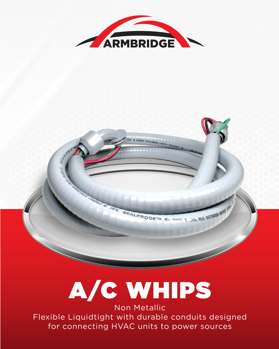 ARMBRIDGE Non-Metallic A/C Whip 3/4" x 6 ft – Pre-Wired Liquid tight Conduit with 8/2 & 10/1 Wires for HVAC & Air Conditioner Power Connection - South Mini Splits