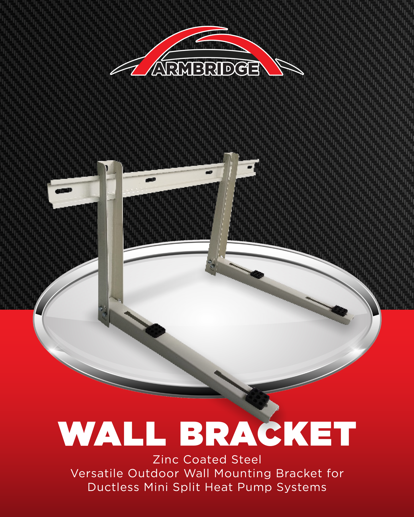 ARMBRIDGE Mini Split Wall Mounting Bracket - for 9,000 – 36,000 BTU Units | Foldable Zinc-Coated Steel, Vibration-Absorbing (Up to 550 lbs Each)