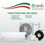 Bravo Roma Single Zone Wall Mount, 1.5 Ton Mini Split AC, Heat Pump, R32, 18,000 BTU Wall Mount Ductless Mini Split, 18 SEER Inverter System, 208/230V/60HZ, Single Head, Smart app, 13FT Installation Kit Included, BRV-R18W-230VI + BRV-R18LS-230VO - South Mini Splits